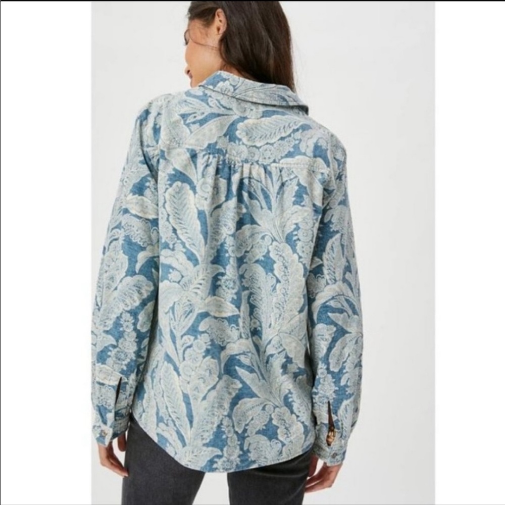 NWT PILCRO ANTHROPOLOGIE blue corduroy button down size Small